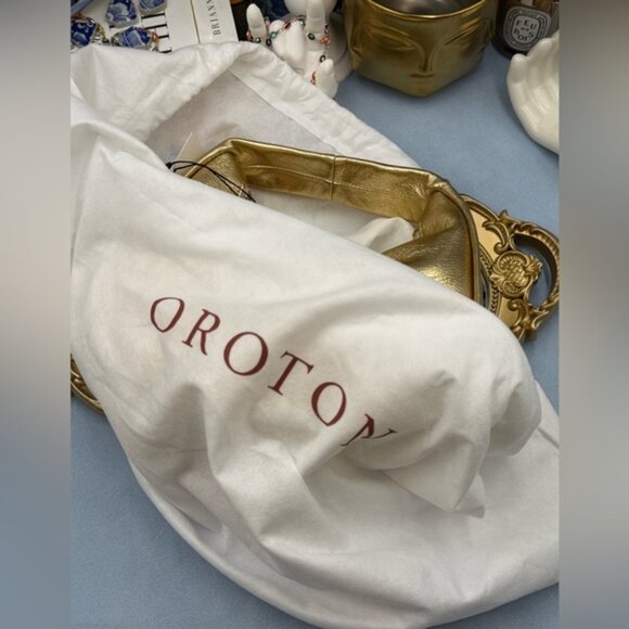 🆕 OROTON 🧿 NWT Clara Mini Convertible Crossbody Bag, Crinkle Gold Leather - Picture 15 of 15